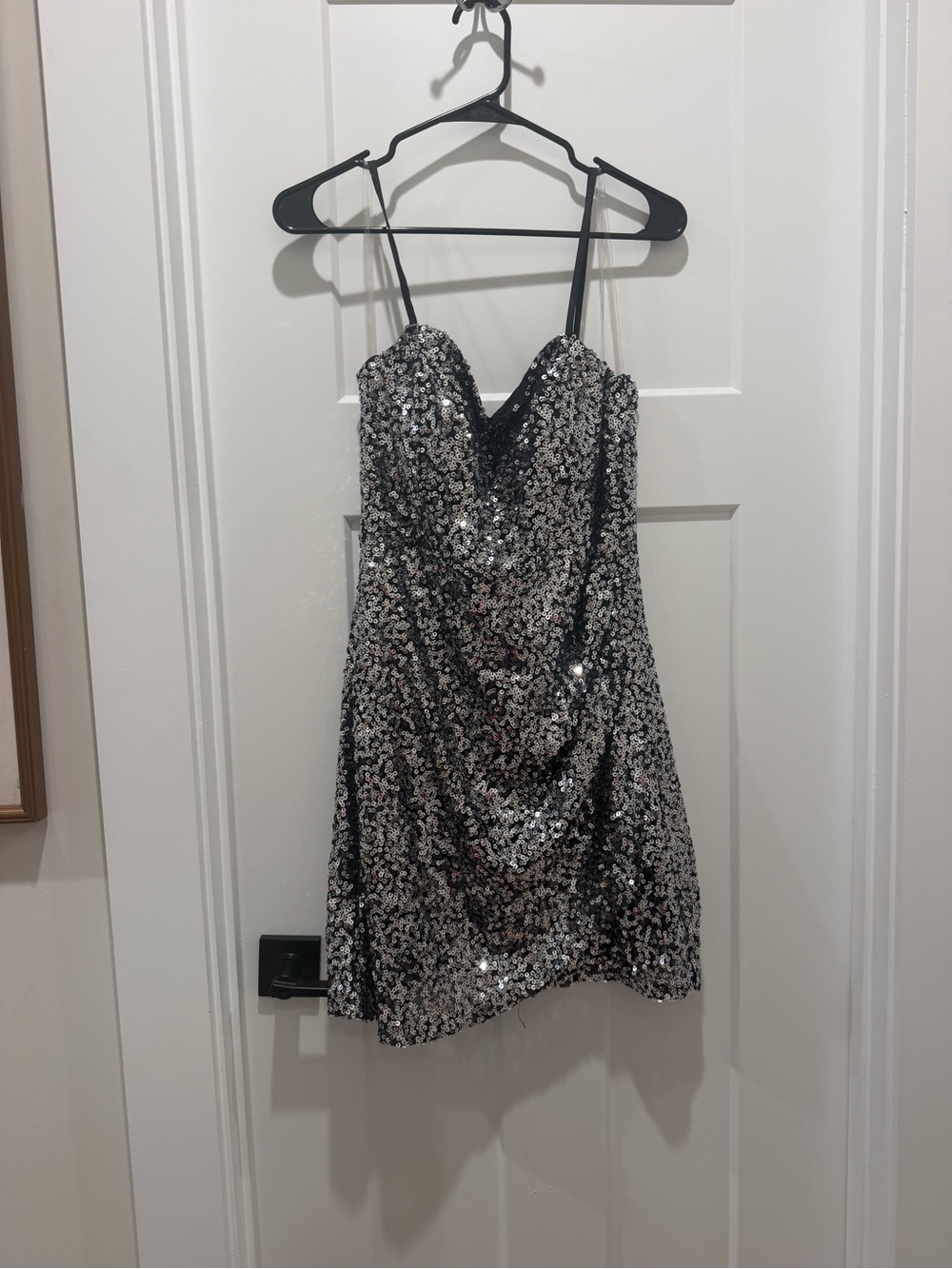 Francesca's Collections Silver Sequin Spaghetti Strap Mini Dress